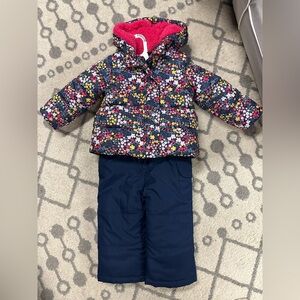 Carter's Multicolor Floral Puffer Jacket with Navy Pants